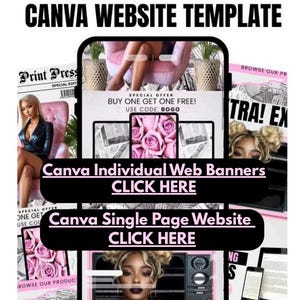 May include: Promotional image for Canva website templates. The image features a phone and tablet displaying website designs, with text that reads "Canva Individual Web Banners" and "Canva Single Page Website". There is also a "Buy One Get One Free" offer.