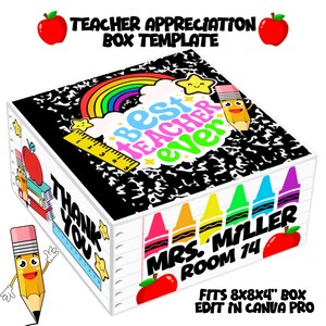 Modèle de boîte-cadeau d'appréciation du professeur, lot de cartes pour porte-monnaie, fichiers numériques pour professeur, emballage cadeau bricolage pour elle | Téléchargement numérique