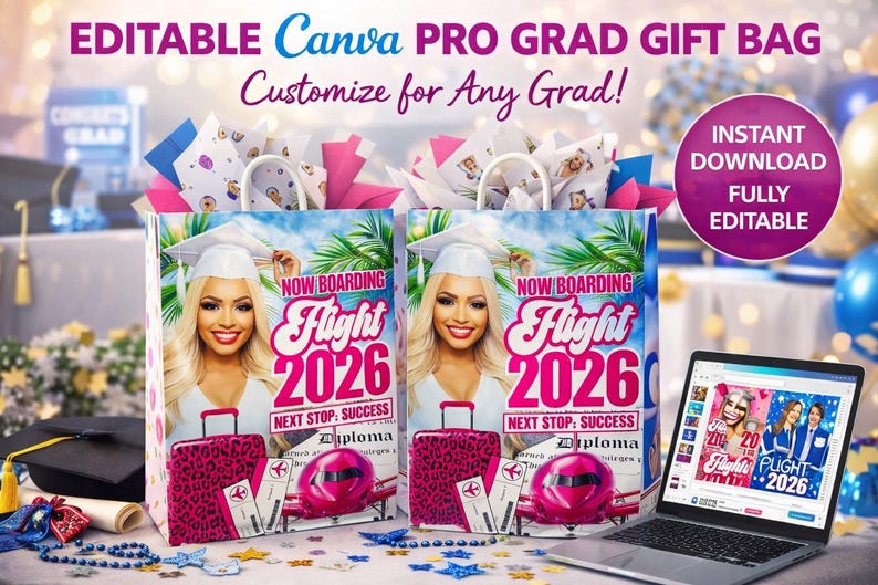 Editable Graduation Gift Bag Sticker Template, Class of 2026 Party ...