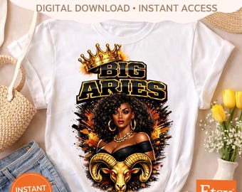 Gran Reina Aries PNG / Diseño del Zodíaco Reina Afro Negra (Descarga Digital)