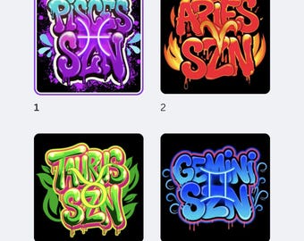 Zodiac Designs PNG Bundle | Graffiti Style (Digital Download)