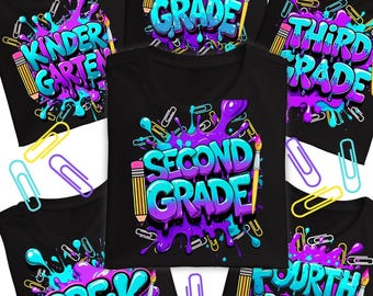 Back to School Shirt Bundle | Pre-K to 5th Grade Shirts | Kids Grade Level Tee | Classroom Outfit | First Day of School Shirt Set, Canva PRO
