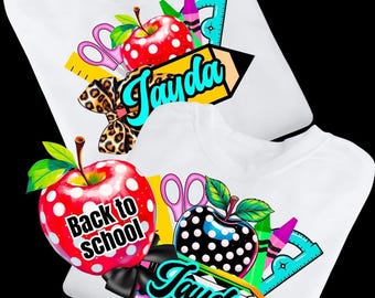 Editable Back to School Shirt Design Set | 2 Canva Pro Digital Files | Personalized Student Name Design | Sublimation PNG for T-Shirts