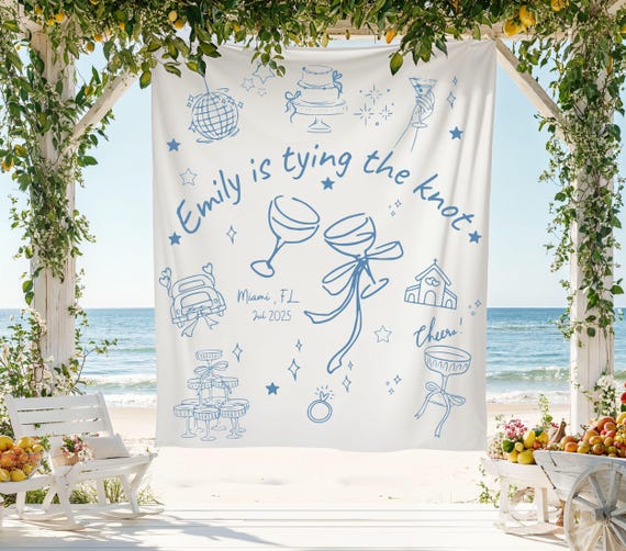 Custom Welcome sign Wedding Tapestry Custom Tying the Knot Bachelorette Party Banner Sign  Photobooth Hanging Backdrop, Sleepover Bach Party
