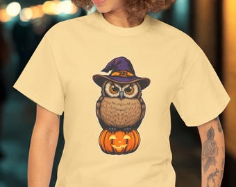 Halloween Owl Witch Graphic Tee - Spooky Fall T-Shirt