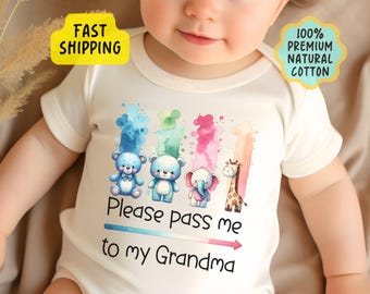 Funny Grandma Natural Baby Onesie®Please Pass Me To My Grandma Onesie®, Cute Mother's Day Baby Bodysuit for Grandma, Onesies® Gift SSL0030