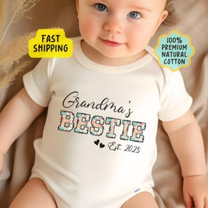 Personalized Grandma's Bestie Baby Onesies® With Est. Year, Grandma's Bestie + Year Onesie®, Grandma's Bestie Bodysuit, New Grandma SSL0027