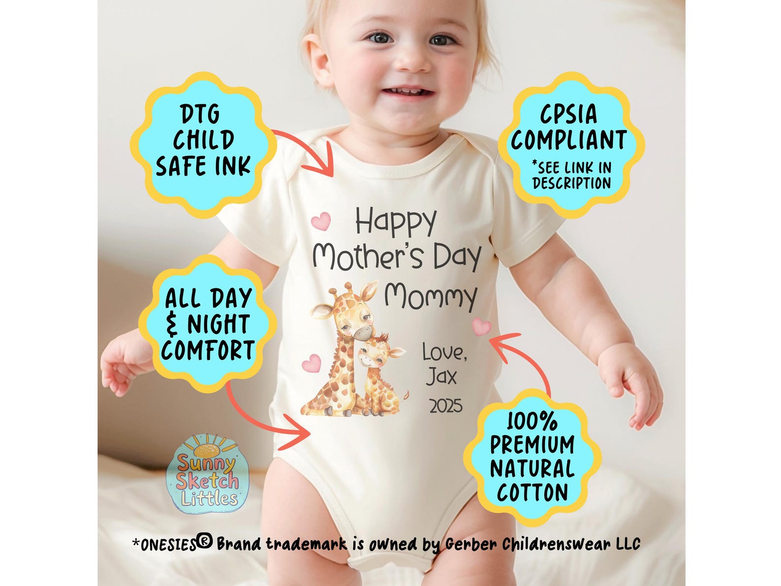 Happy Mother's Day Mommy Baby Onesies® With Child's Name and Year ...