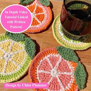 Video Tutorial and Written Pattern for Crochet Citrus Fruit Coasters