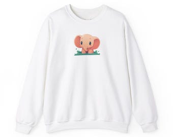 Moletom com gola redonda de elefante fofo, pulôver unissex aconchegante, kawaii, presente para amantes de animais, decoração de berçário, moletom adorável