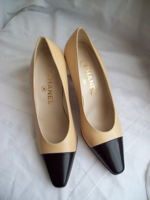 chanel beige and black shoes