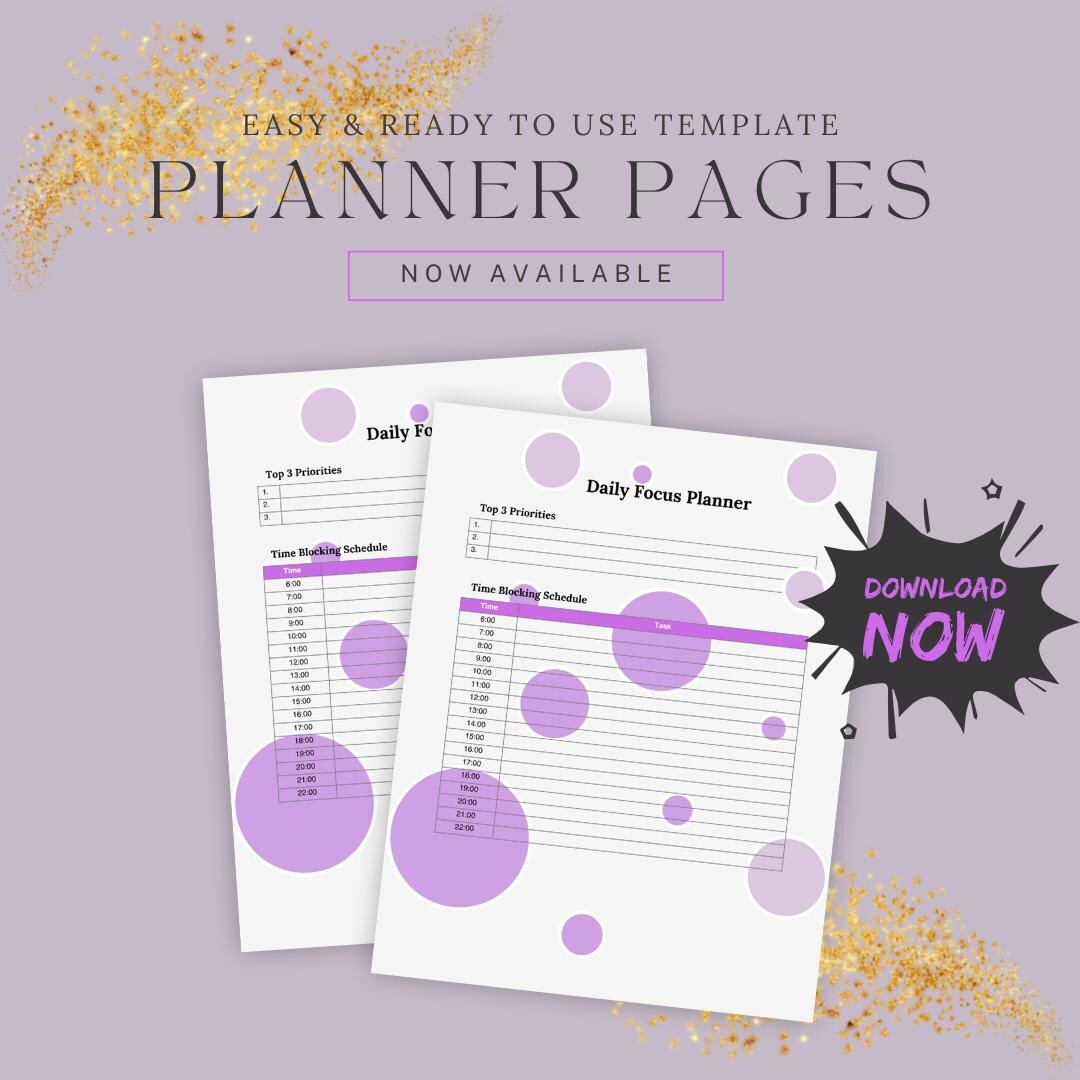 Daily Focus Planner Printable – Digital Productivity Template for Goal ...