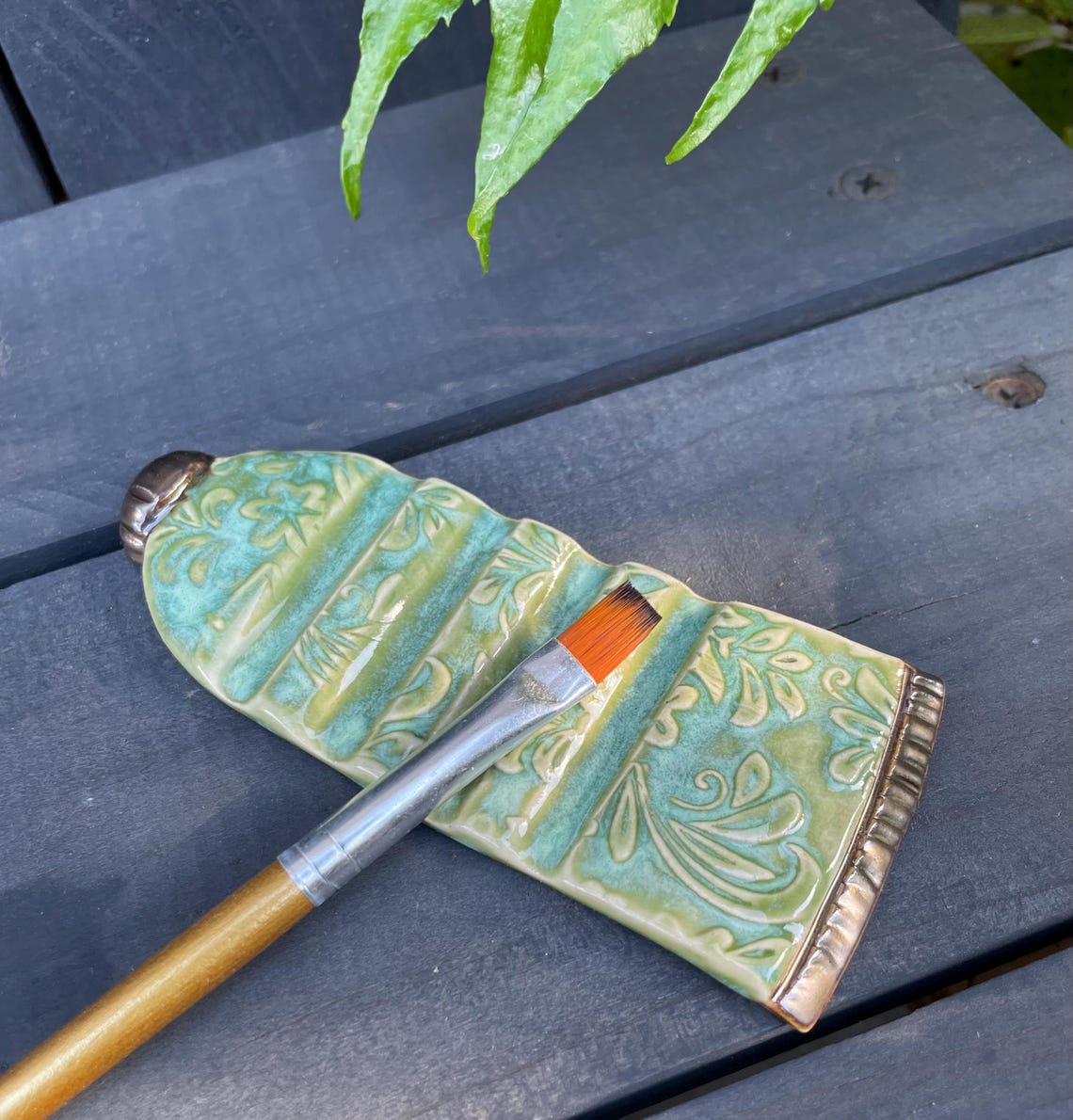 Handmade Ceramic Brush Rest: Paint Tube Design, Floral Accents - Etsy