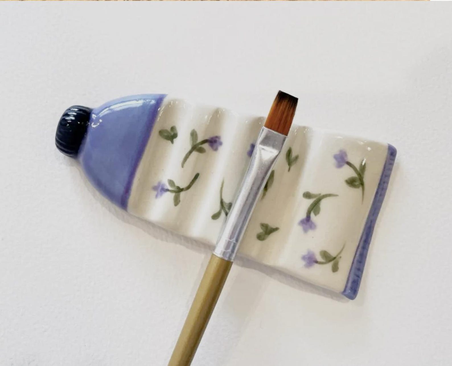 Handmade Ceramic Brush Rest: Paint Tube With Tiny Flower Accents - Etsy