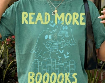 Comfort Colors Read More Books Shirt, Ghost Halloween Shirt, Librarian Gift, Spooky Reading Shirt, Book Club Gift