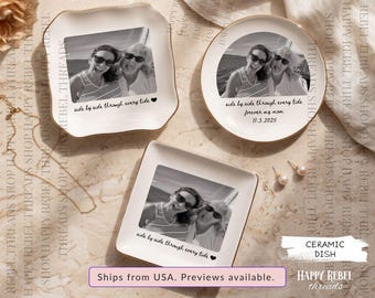Personalized Photo Jewelry Dish, Custom Ceramic Trinket Tray with Message, Keepsake Gift for Mom