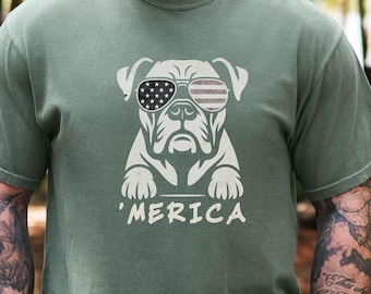 Flag sunglasses tee Boxer Dog Patriotic Shirt 4th of July American Graphic Tee USA Independence Day Apparel