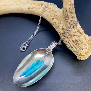 Silverware Pendant Necklace-Silver Plate-Howlite accents-Vintage Spoon-Handcrafted