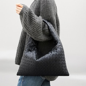Small Hop Genuine Leather Shoulder Bag | Woven Knot Top Handle Purse | Braided Dumpling Shoulder Handbag | Luxury Boho Evening Party Bag