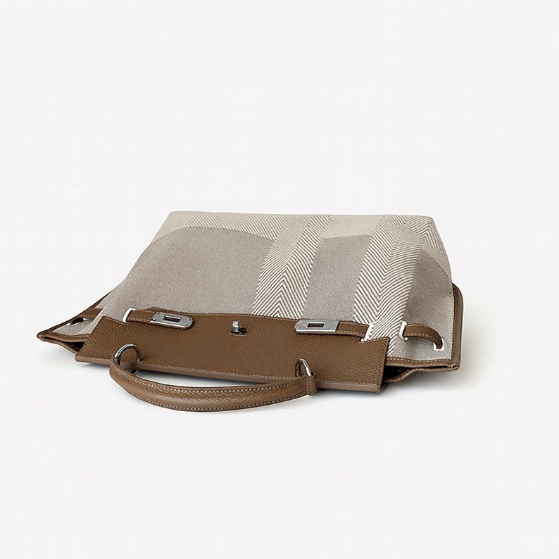 Äkta läderväska med topphandtag i kanvas, elegant axelremsväska, strukturerad designerväska, mångsidig, vardagsväska, arbetsväska, resa bild 7