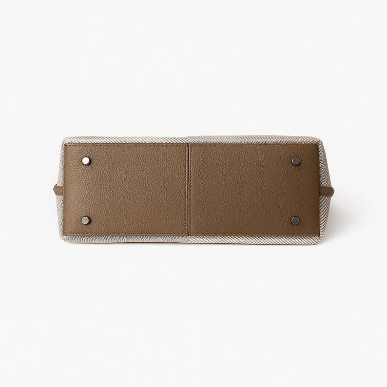 Äkta läderväska med topphandtag i kanvas, elegant axelremsväska, strukturerad designerväska, mångsidig, vardagsväska, arbetsväska, resa bild 8