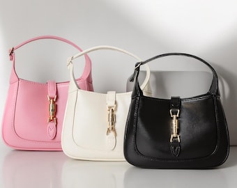 Jackie 1961 Genuine Leather Top Handle Bag | Luxury Half Moon Shoulder Purse | Elegant Designer Saddle Handbag Chic Affordable Everyday Bag