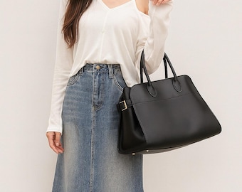 Torba z prawdziwej skóry z uchwytem u góry | Minimalistyczna duża torba robocza | Elegancka designerska torba na ramię, luksusowa, codzienna torebka biurowa