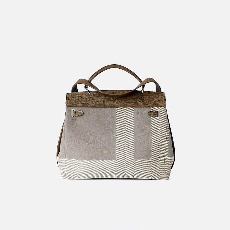 Äkta läderväska med topphandtag i kanvas, elegant axelremsväska, strukturerad designerväska, mångsidig, vardagsväska, arbetsväska, resa bild 6