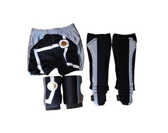 pro wrestling biker shorts  with draw string, kneepads and kickpads. Pre made