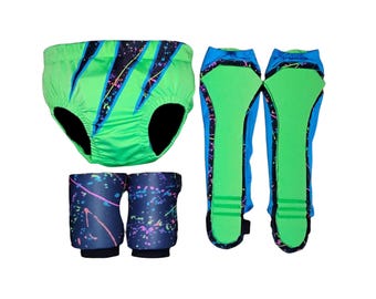 pro wrestling trunks with draw string, kneepads and kickpads. Pre made