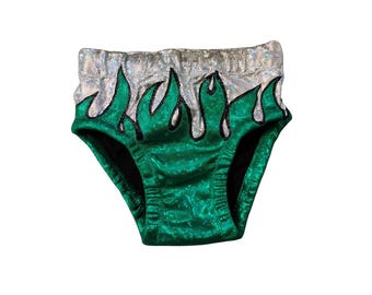 Pro wrestling trunks double layer with flame design.