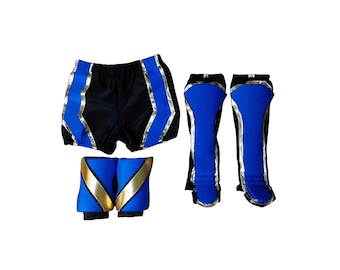 pro wrestling biker shorts with draw string, kneepads and kickpads