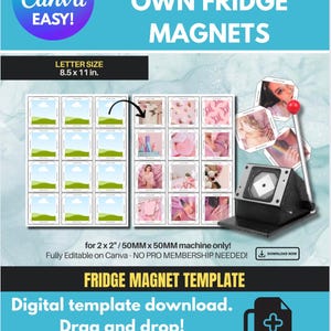 Photo Magnet Template 2x2” - Ultimate Fridge Magnet Template | 50mm x 50mm Template - Start your magnet-making business |  Canva Edit