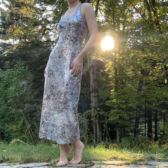 JERSEY PAR / by Jacob * Silver Sequin Sample Dress -- Size M -- Stretch Eveningwear