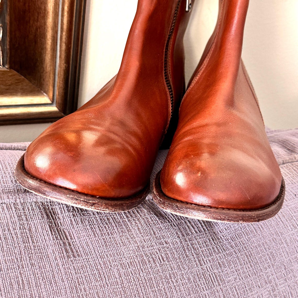 Vintage John Fluevog Leather Ankle Boots – Cognac Brown, Size 11E, Mexico, foto 4 di 5