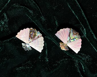 Mother of Pearl & Abalone Fan Earrings – Iridescent Art Deco Glam | Statement Shell Jewelry