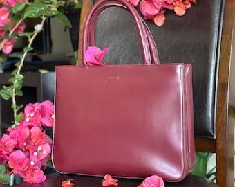 Furla “Lady M” Smooth Leather Tote in Bordeaux | Genuine Leather