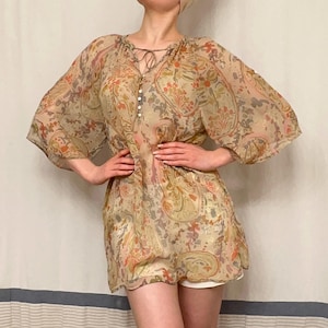 Vintage Cassis 100% Silk Sheer Paisley Tunic – Size L
