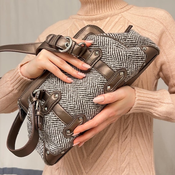 Vintage Y2K Nine West Herringbone Tweed Shoulder Bag – 90s/2000s