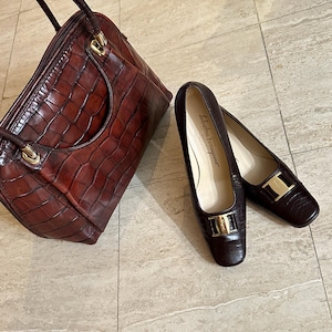 Salvatore Ferragamo Vintage Croc-Embossed Leather Pumps – Size 8.5 IT | Made in Italy