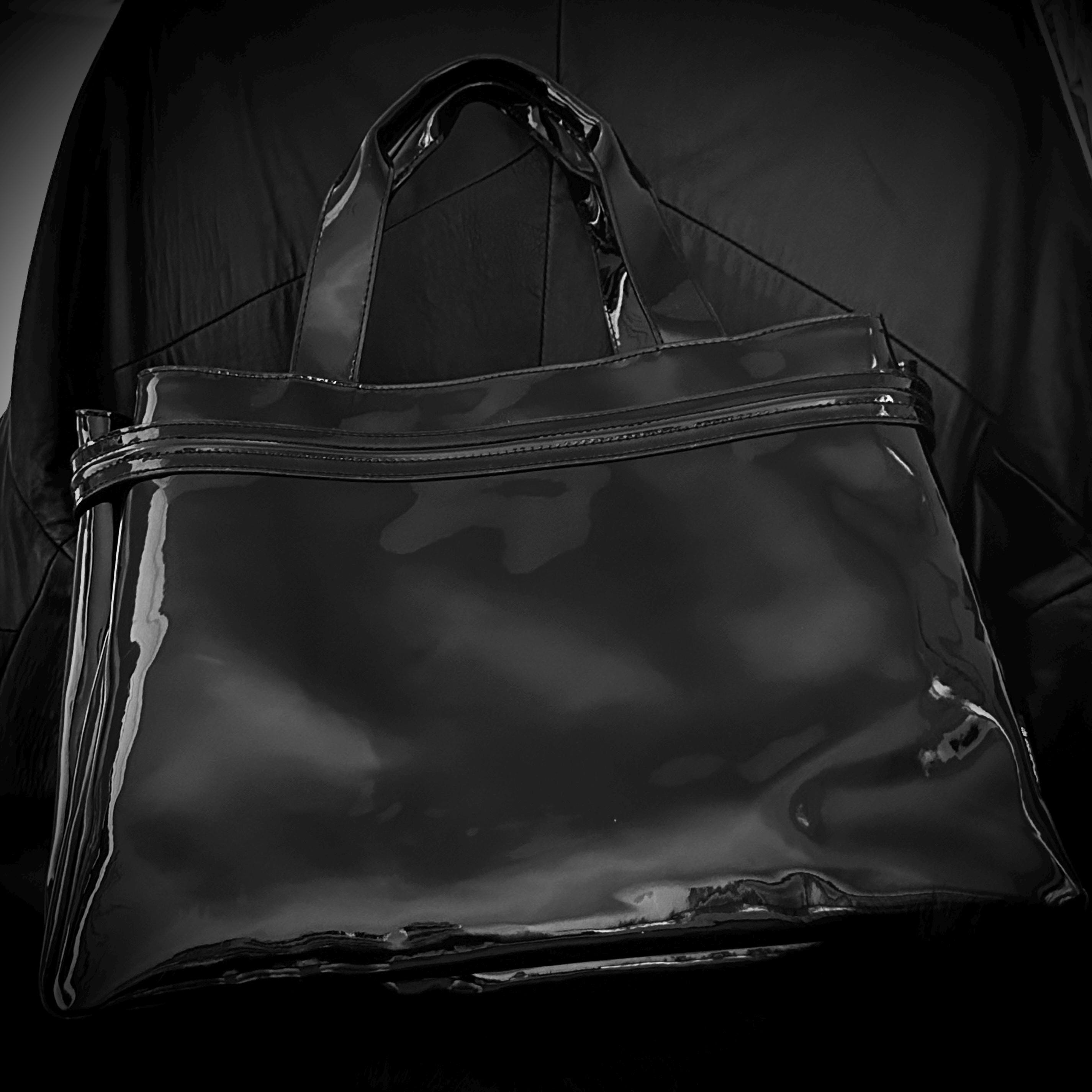 Armani Jeans Black Patent Tote Bag: High Gloss Vegan Leather 