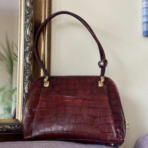 Marino Orlandi Krokodil Rostok Bordeaux Geprägte Lederhandtasche