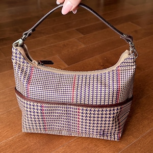 Ralph Lauren Houndstooth Shoulder Bag – Vintage Plaid Fabric Purse with Leather Strap