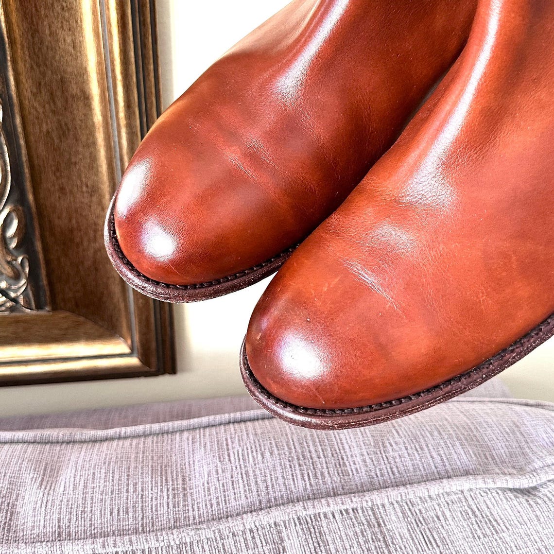 Vintage John Fluevog Leather Ankle Boots – Cognac Brown, Size 11E, Mexico, foto 2 di 5
