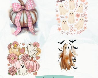 Fall Halloween Ghost Pumpkin Clip-Art: PNG Bundle (Digital Download)