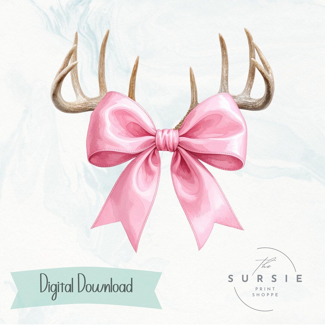 Coquette Deer Antlers With Pink Bow PNG | Nursery Wall Art, Country ...
