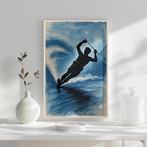Waterskiën silhouet Art Print: Lake House zomerdecor (digitale download jpeg-bestanden)