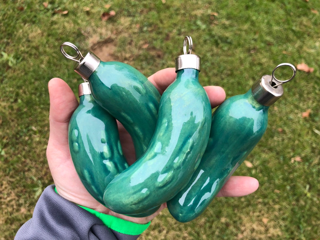 One Emerald Green Ceramic Pickle Christmas Tree Ornament Hide the Pickle Traditional Pickle