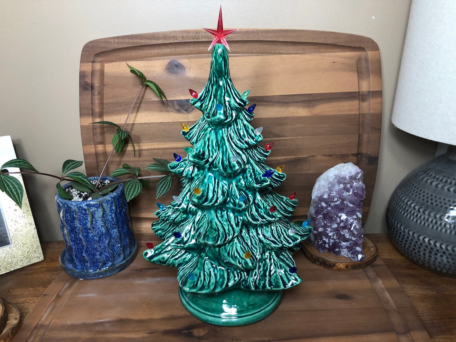 Vintage Style Ceramic Christmas Tree With Lights Handpainted Etsy