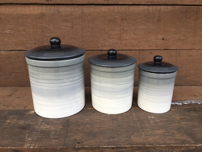 One of a Kind Set of 3 Gray Ombre Ceramic Canister Set with Etsy